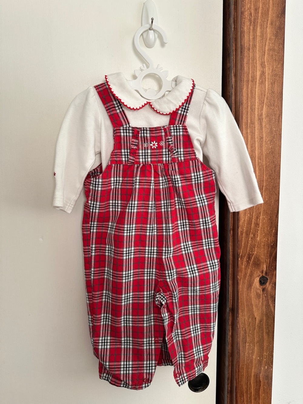 First Moments red plaid baby overall set Size 6-9M